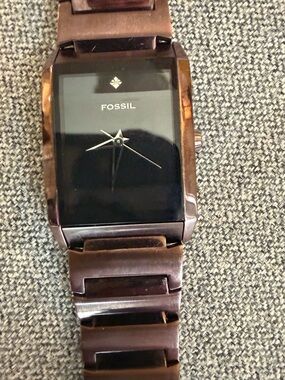 Fossil Brown Metal Bracelet Rectangular Black Dial Watch